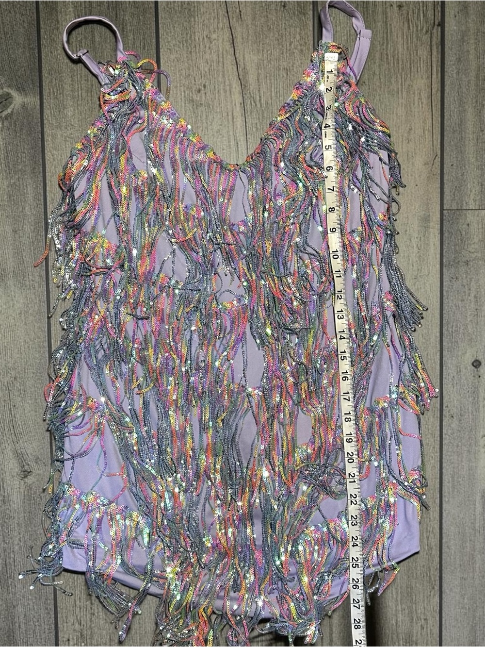 Hello Molly She’s A Showgirl Sequin Fringe Mini Dress Rainbow Pastel L NWT - Picture 7 of 12